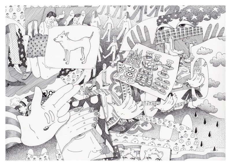 ink and pencil on paper, 11"x30"